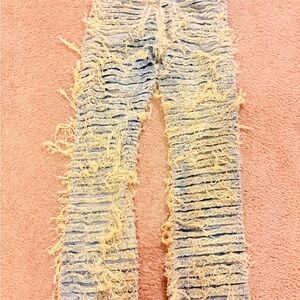 Distressed Blue and Cream Jeans